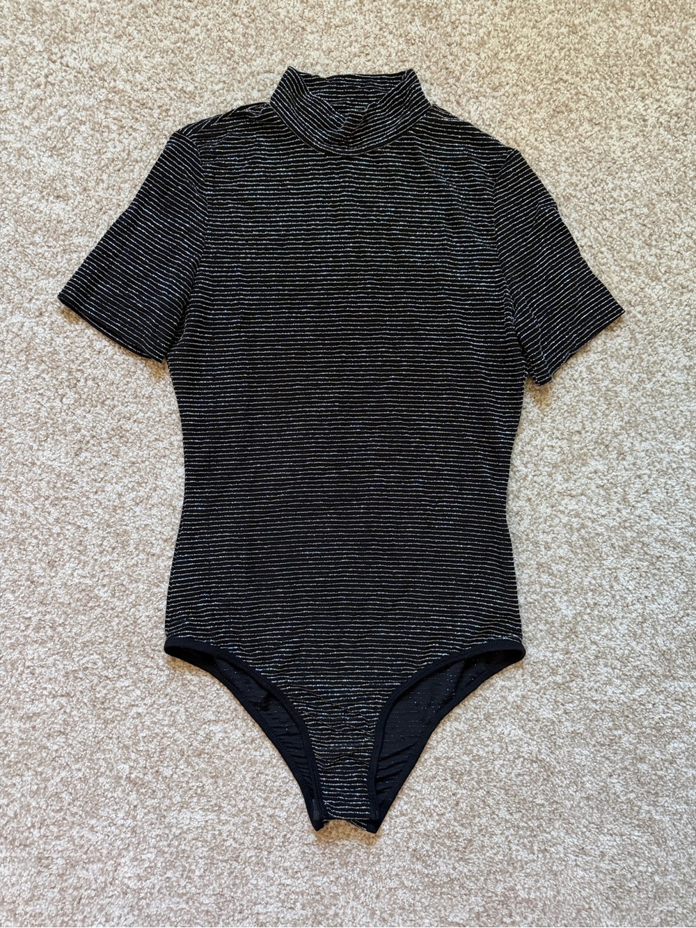 Black Metallic-Stripe One-Piece Bodysuit
